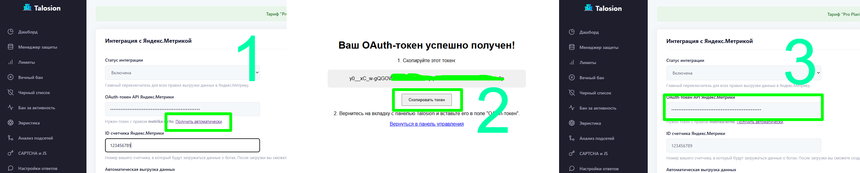 Получение OAuth-токена в панели Talosion